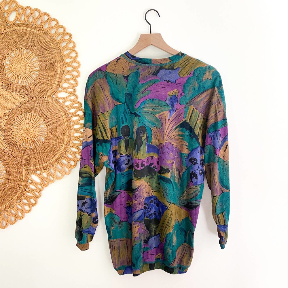 Vintage 90s Grunge Karen Kane Lightweight Oversized Abstract Floral Sweater - Picture 7 of 9